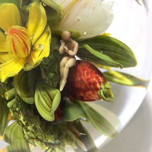 Yellow Blossom w Fruit & Bee Orb by Paul Stankard